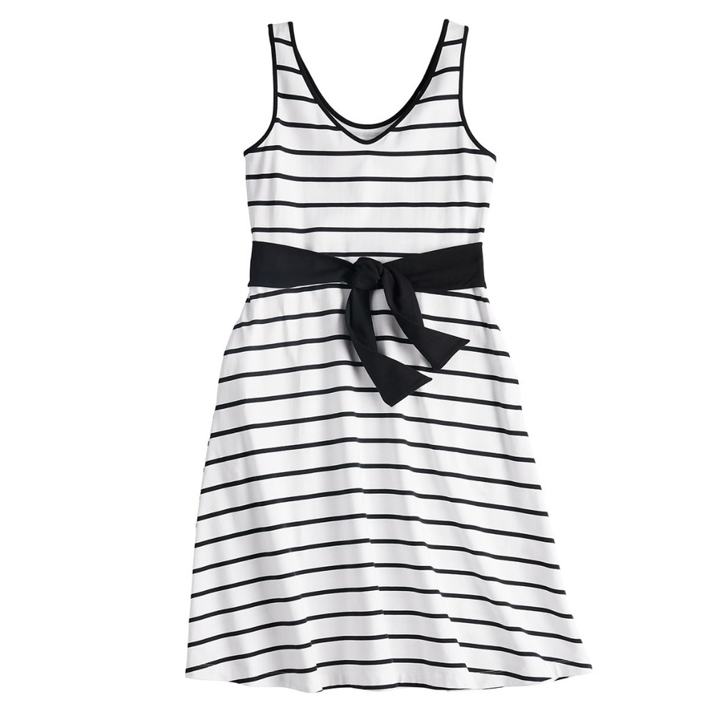 APT. 9 Black & White Stripe Midi Dress | Cinch-Waist Fit & Flare Spandex NWT S - Picture 5 of 10